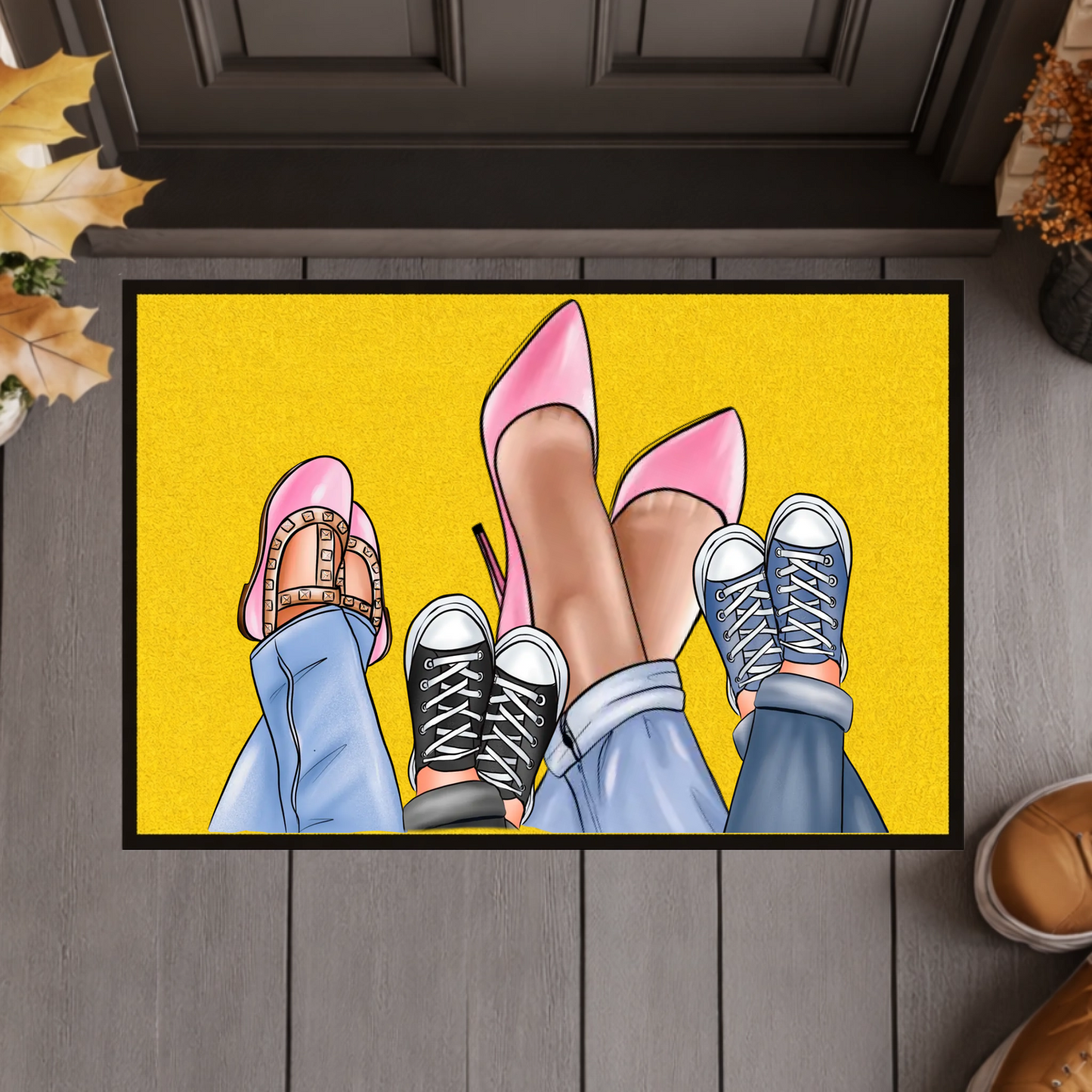 Personalisierte Familien Fußmatte mit individuellen Schuh-Illustrationen – Willkommen Matte mit Namen – Geschenk zum Einzug & Familien Deko