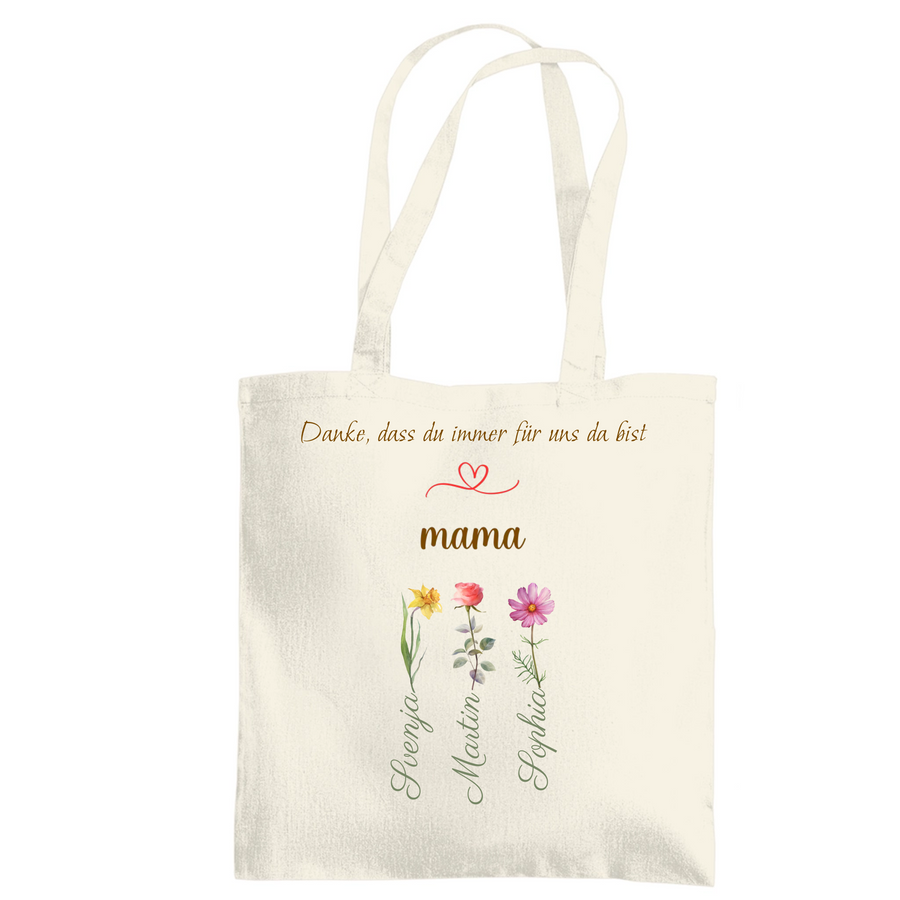 Persönliche Mama Tasche mit Blumen | Individuelles Geschenk für Mutter