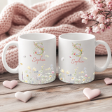 Personalisierte Wildblumen Tasse mit Initiale & Name | Individuelle Blumen Monogramm Keramiktasse für Frauen & Mädchen
