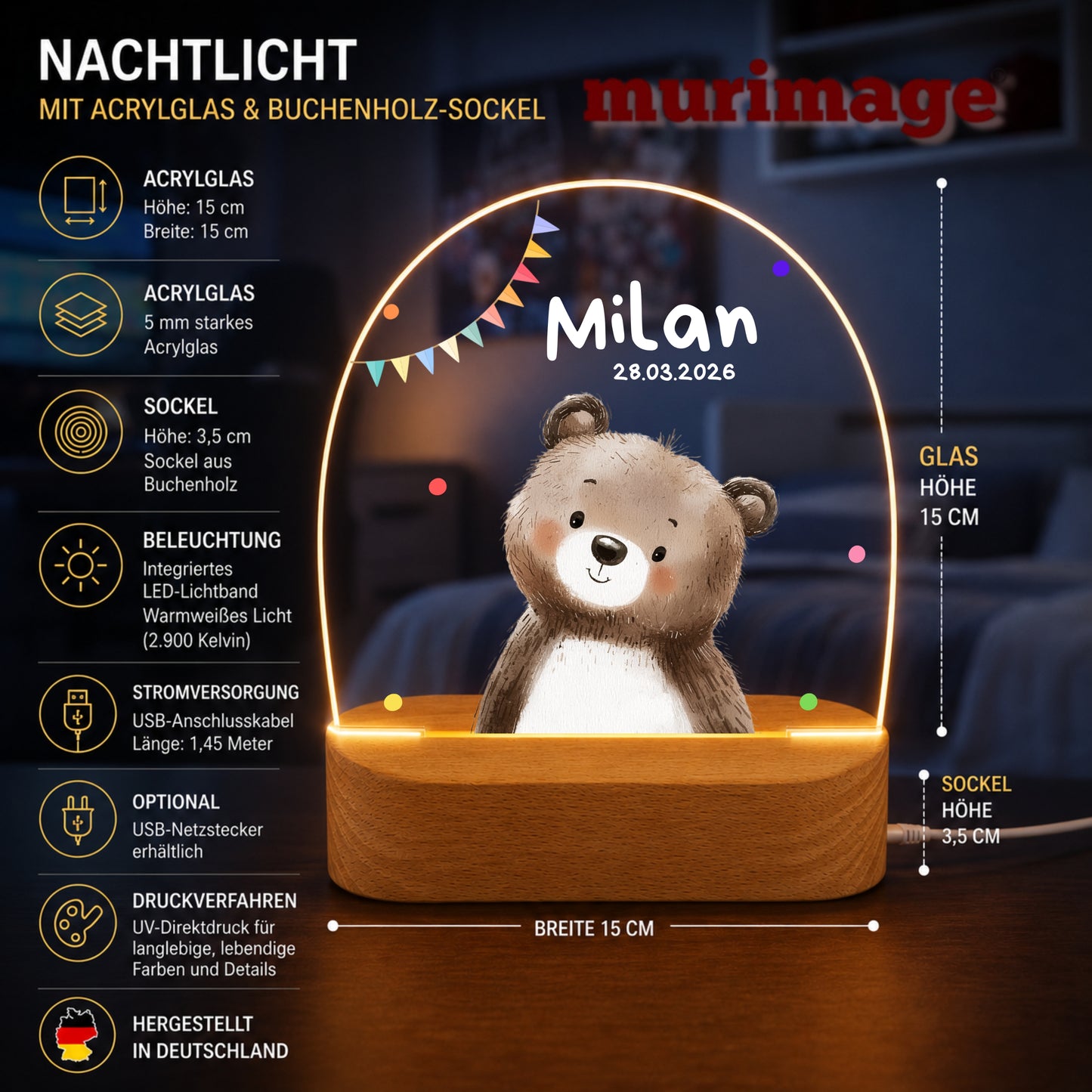 Nachtlichter Bundle 3 Tiere mit Wimpel