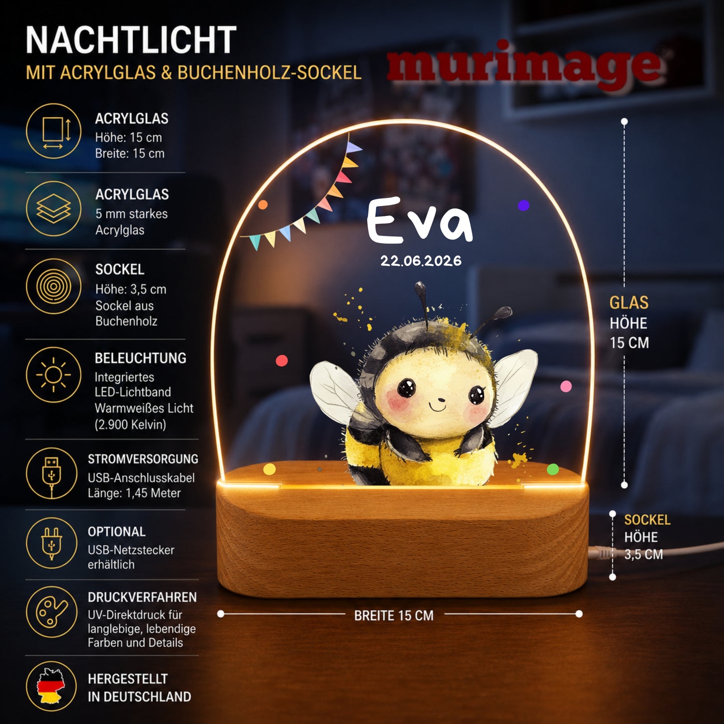 Nachtlichter Bundle 3 Tiere mit Wimpel