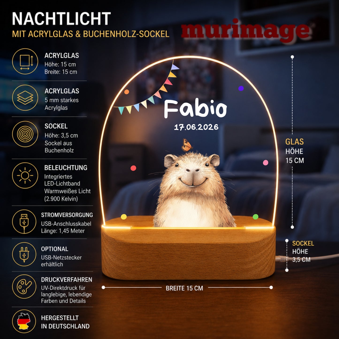 Nachtlichter Bundle 3 Tiere mit Wimpel