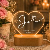 Personalisiertes „Ja“ Hochzeit Nachtlicht mit Namen & Datum – Romantische LED Acryl Lampe für Paare & Hochzeitsgeschenk