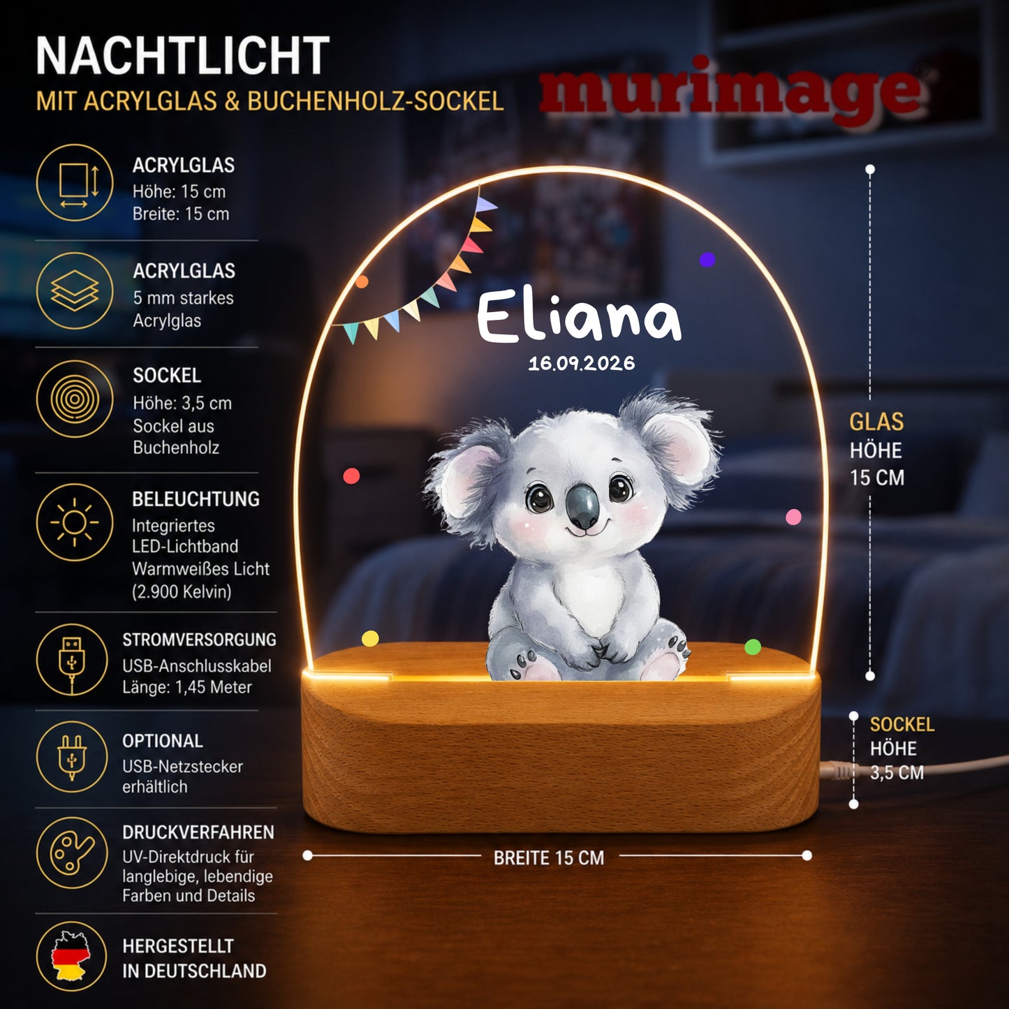 Nachtlichter Bundle 3 Tiere mit Wimpel