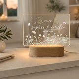 Personalisiertes Hochzeit Nachtlicht mit Wildblumen Monogramm – LED Acryl Lampe für Paare