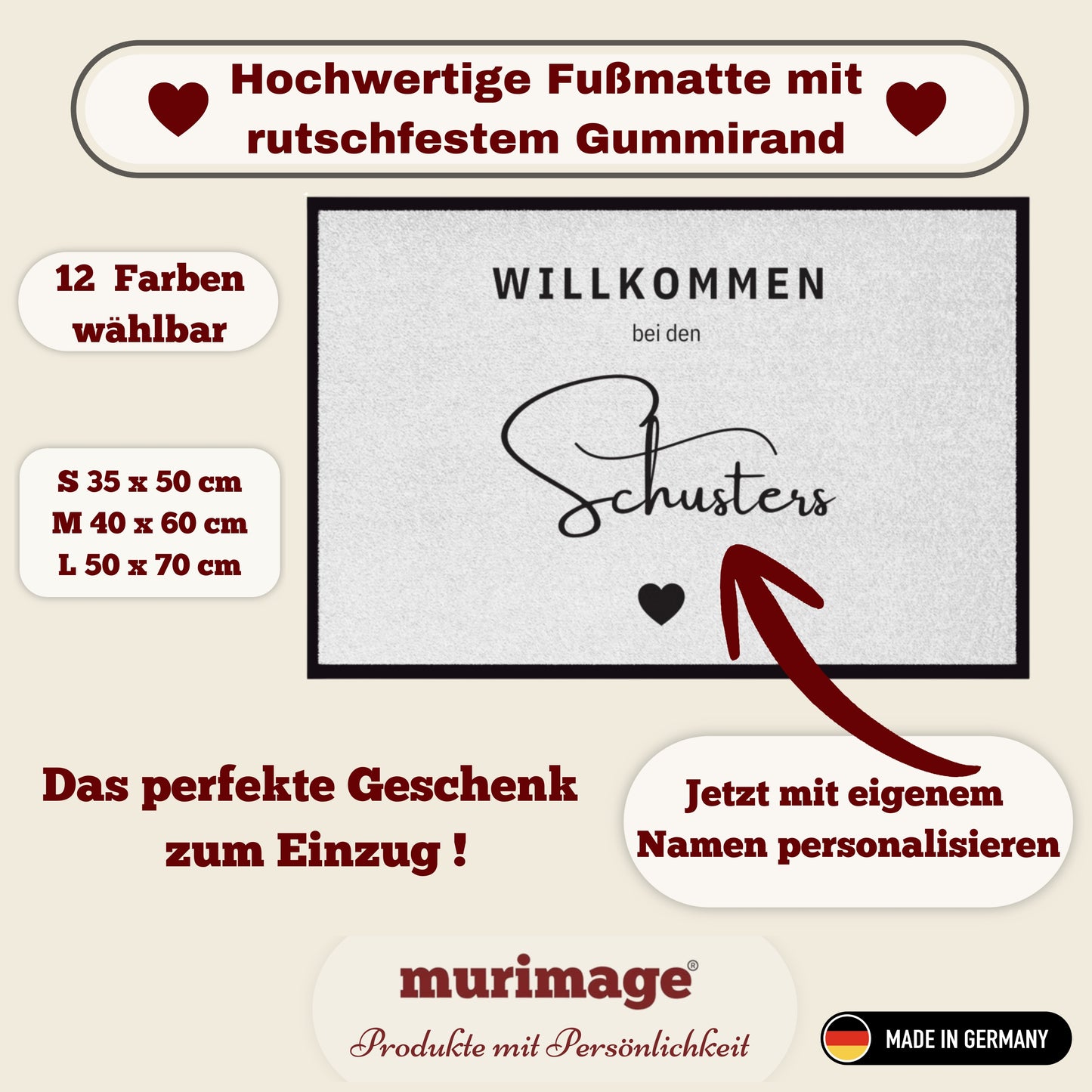 Personalisierte Willkommen-Fußmatte mit Familiennamen – Moderne individuelle Eingangsmatte, Geschenk zum Einzug