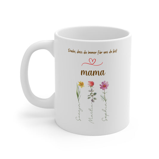 Tasse "Mama + Kindernamen" Farbauswahl Personalisiert